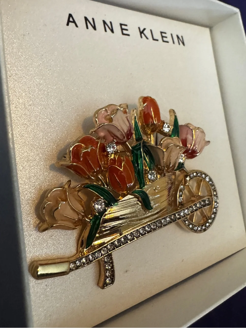 Anne Klein Gold-Tone Flower Cart Brooch NWT